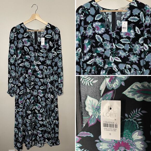 LOFT Dresses & Skirts - LOFT Long Sleeve Floral Dress Women’s Size 8 New With Tags